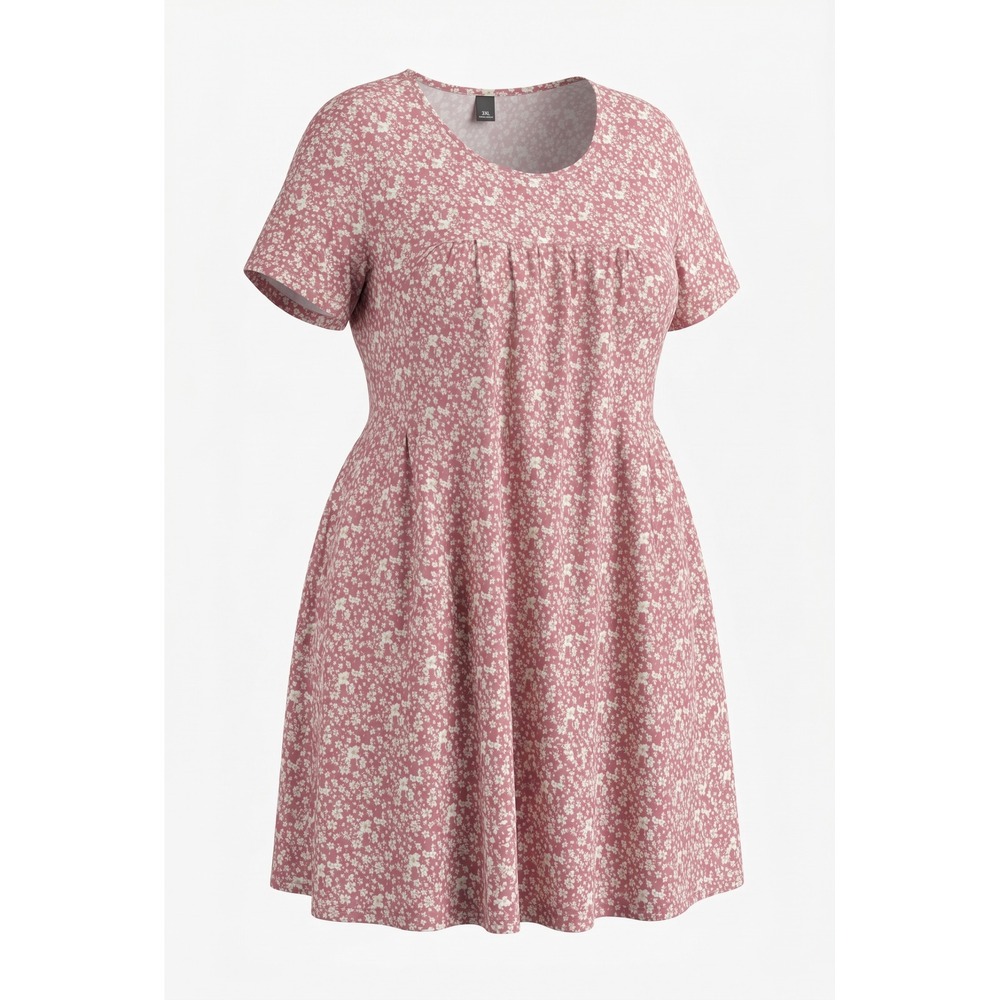 Shein Curve Pink Ditsy Floral Empire Waist Babydoll Dress 3XL Womens Summer Mini